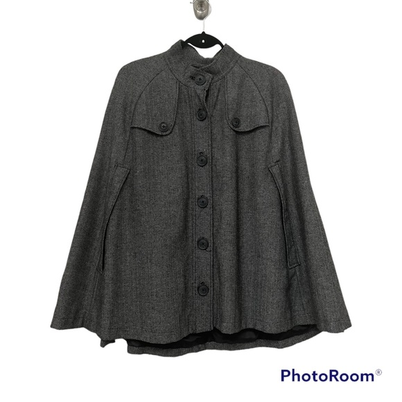 Dark Grey Herringbone Cape Single-breasted button Women's Size L/XL - Picture 1 of 10